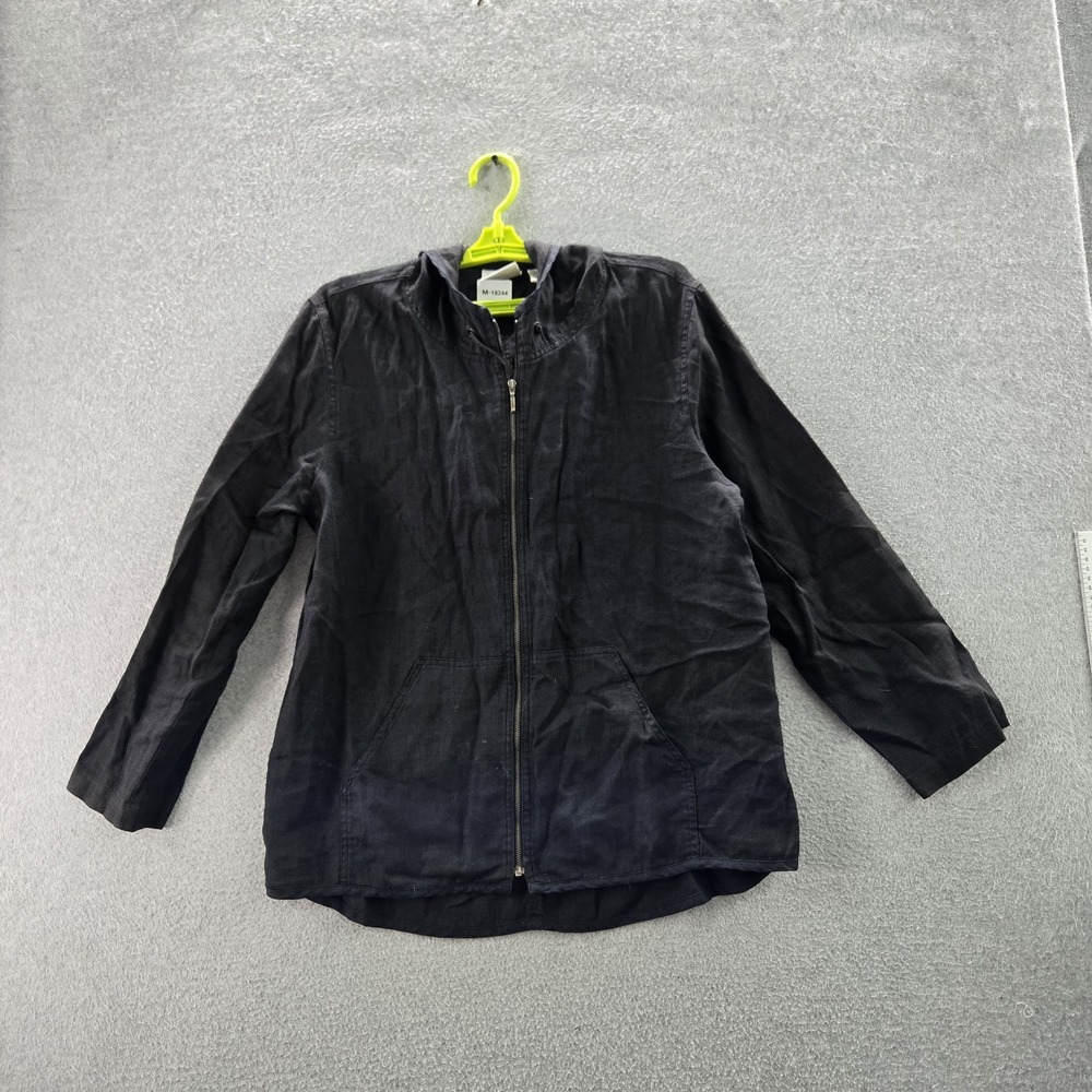 VINTAGE Chico's Design Women Jacket 1 (M) Black Linen Button Zipper READ